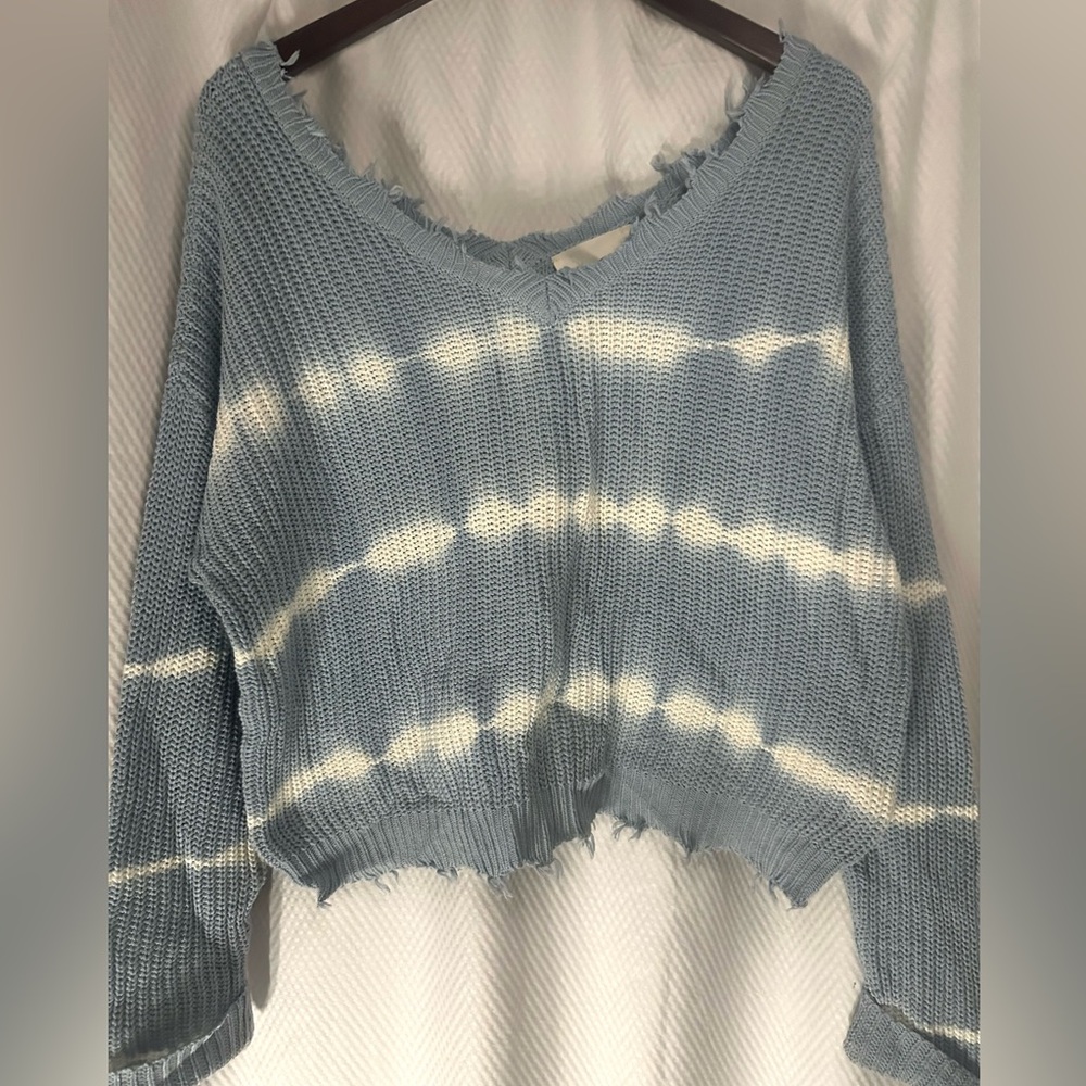 Never Worn- Distressed Blue and White Tie-Dye Oversized Sweater